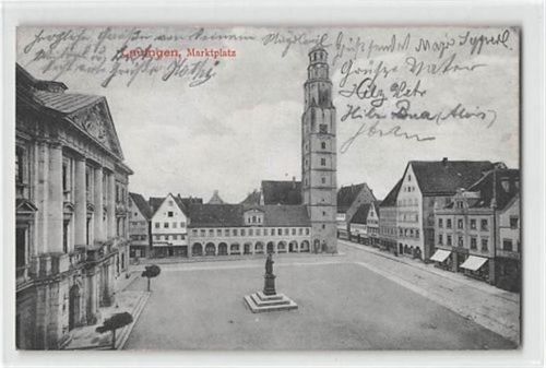 Lauingen. Marktplatz gelaufen. Leichter Stempeldurchdruck, Vorder- und Rückseite leicht fleckig, sonst gut erhalten