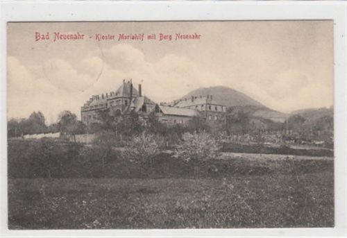 Bad Neuenahr. Kloster Mariahilf mit Berg Neuenahr gelaufen, 1908. Leichter Stempeldurchdruck, leichter Bug unten links, sonst gut erhalten