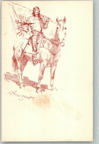 Fahnenträger in Rüstung zu Pferd