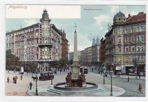 Magdeburg Hasselbachplatz und Pferdetram. Postalisch nicht gelaufen, sehr frühe Karte. Top Erhaltung.