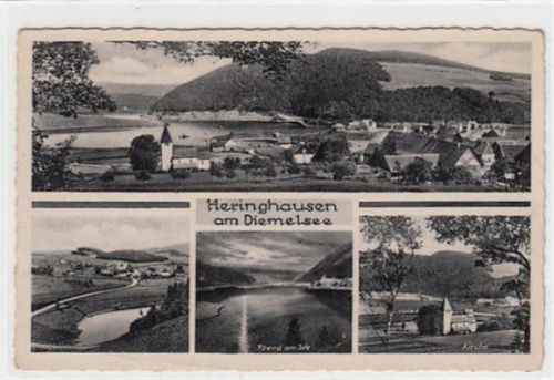Heringhausen am Diemelsee mit Kirche. Karte beschrieben kleiner Knick unten rechts, leicht fleckig, sonst gut erhalten