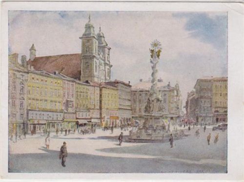 Linz AK vom Heimatwerk Oberdonau, E. V., Linz an der Donau. sign F.X. Weidinger, Bad Ischl. Kartenfolge VI: 1. Hauptplatz. Ungelaufen kleiner Bug oben rechts, leichter Bug rechts mitte, sonst gut erhalten.