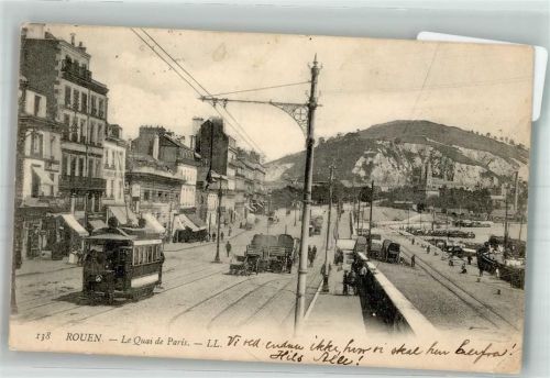 Rouen 1906 Le Quai de Paris Geschäft Straßenbahn Hafen
