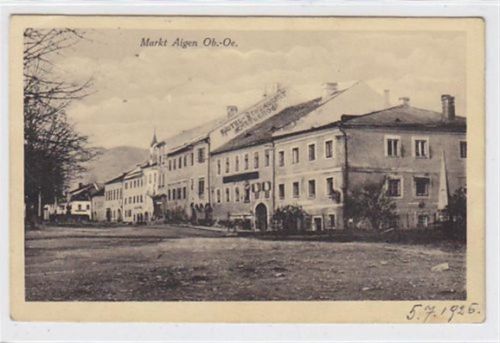 AK vom Markt Aigen. Straßenpartie Hotel Restaurant Almesberger gelaufen am 05.07.1925. Leicht fleckig, leicht bügig, sonst gut erhalten. PLZ 4160.