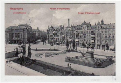 Magdeburg Magdeburg Kaiser Wilhelmplatz und Denkmal. Als Feldpost gelaufen mit Stempel vom 28.12.1914. Leichte Stempelspuren, sonst gut erhalten.