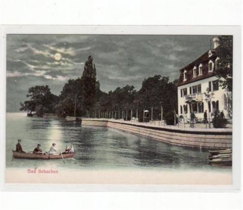 Bad Schachen am Bodensee. Teilansicht Ruderboot auf dem See ungelaufen Top Erhaltung.