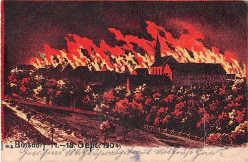 Binsdorf. Brand 17.-18. September 1904 gelaufen. Knick unten rechts, sonst gut erhalten
