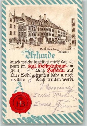München 1906 Urkunde Hüttenstempel