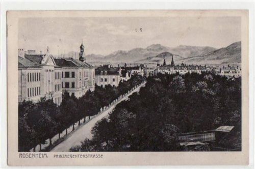 Rosenheim mit Prinzregentenstrasse gelaufen von 1917. Gute Erhaltung.