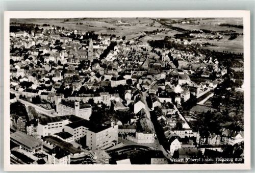 Weiden 1939 Fliegeraufnahme des Ortes mit Stadtpfarrkirche St. Josef