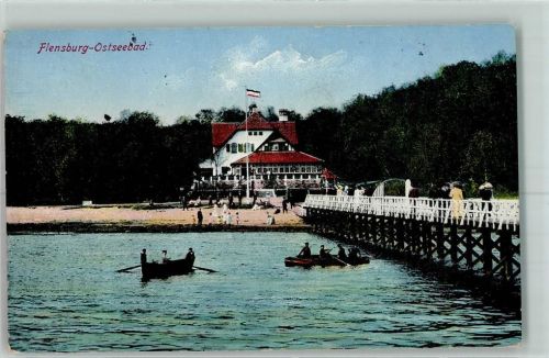 Flensburg 1916 Ostseebad Bootssteg Ruterboote