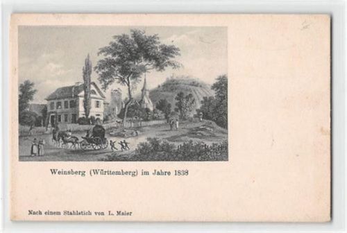 Weinsberg im Jahre 1838, nach einem Stahlstich von L. Maier ungelaufen kleiner Knick oben rechts, leicht fleckig, sonst gut erhalten