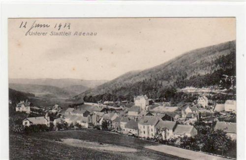 Adenau mit Unterer Stadtteil. ungelaufen handschriftliches Datum von 1912. Leicht stockfleckig, leicht beschnitten, sonst gut erhalten
