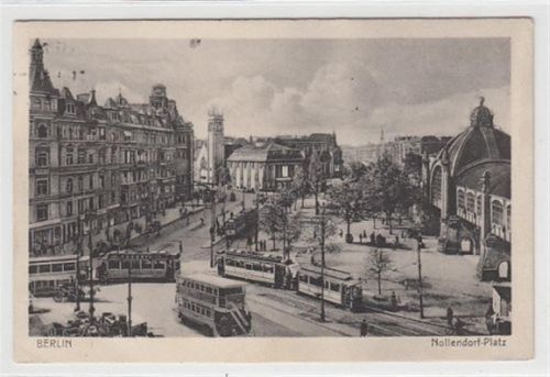 Berlin Schöneberg. Nollendorf Platz mit Straßenbahn und DoppeldEcke r Bus gelaufen, 1928. Leichte Stempelspuren, kleiner Knick unten links, sonst gut erhalten