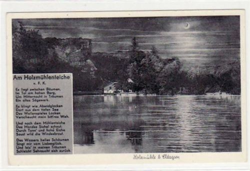 Holzmühle bei Eldagsen. Partie am Holzmühlenteich im Mondschein. Karte beschrieben. Leichter Schriftdurchdruck, sonst gut erhalten