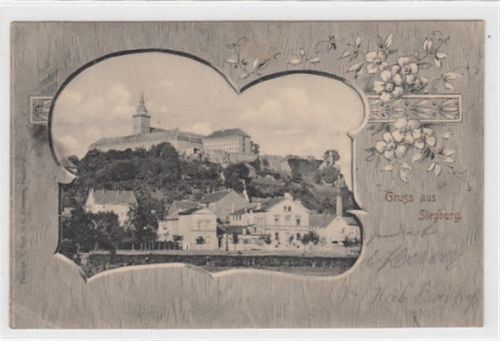 Siegburg, Passepartoutkarte. Teilansicht gelaufen, 1902 kleiner Knick unten links, leicht stockfleckig, sonst gut erhalten