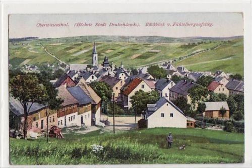 O9312 - Oberwiesenthal mit Rückblick vom Fichtelbergaufstieg ungelaufen Gute Erhaltung.