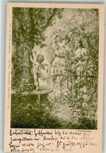 1899 Amor wirft Liebesbrief in eine Baumhöhle ein Ackermann's Kunstverlag No. 744 Adelskorrespondenz