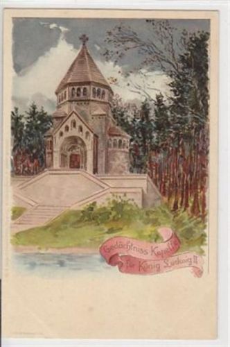 Lithographie Berg am Starnberger See. Gedächtniskapelle für König Ludwig II. Ungelaufen. Gute Erhaltung.