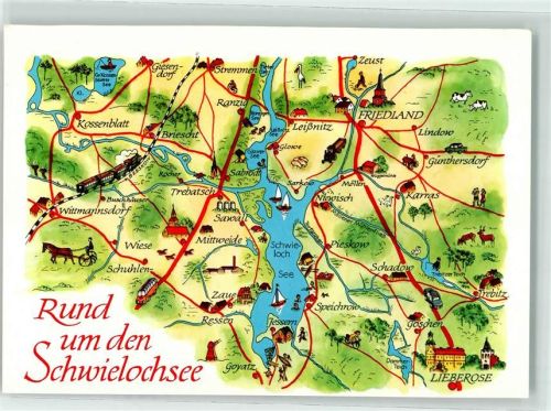Mittweide Landkarte Rund um den Schwielochsee Zeichnung v. Wohlgemuth
