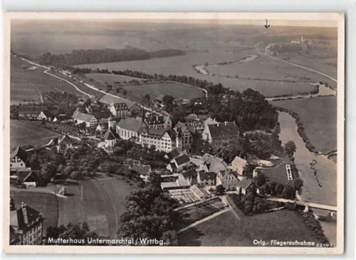 Mutterhaus Untermarchtal. Orig.- Fliegeraufnahme gelaufen. Marke entfernt. Leicht bügig, kleiner Knick unten rechts, sonst gut erhalten