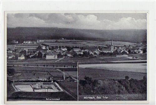 Morbach mit Totale und Schwimmbad. Karte beschrieben. Zwei leichte Knicke oben rechts, sonst gut erhalten