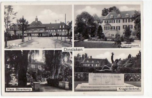 Dinslaken mit 4 Ansichten. Karte beschrieben Rückseite fleckig, sonst gut erhalten