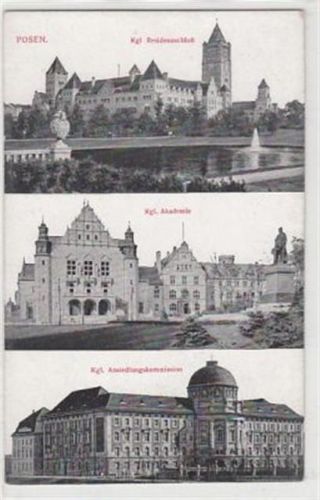 Posen Posen / Poznan mit Kgl. Residenzschloß, Kgl. Akademie und Kgl. Ansiedlungskommission ungelaufen Gute Erhaltung.