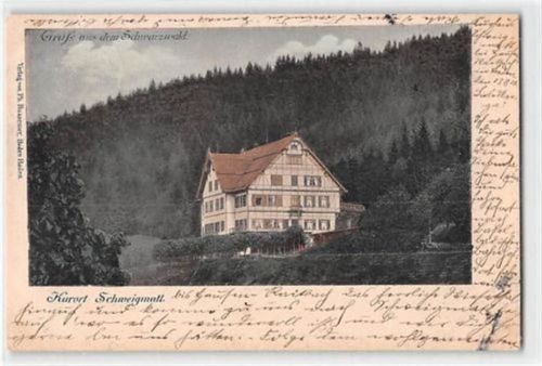 Kurort Schweigmatt im Schwarzwald. Einzelgebäude gelaufen. Marke entfernt, Abrißspuren. Leicht fleckig, sonst gut erhalten