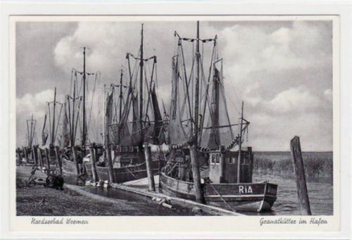 Nordseebad Wremen mit Granatkutter im Hafen gelaufen, 1960. Gute Erhaltung.