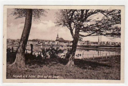 Kappeln a.d. Schlei mit Blick auf die Stadt gelaufen, 1929 kleiner Knick oben links, sonst gut erhalten