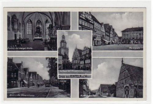 Rinteln Rinteln a. d. Weser mit Münchhausen Hof u. Weserstrasse gelaufen, 1938. Gute Erhaltung.