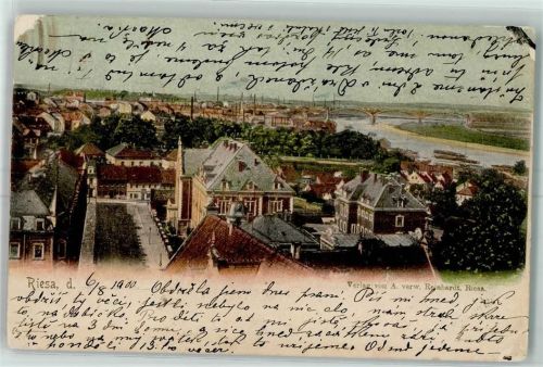 01587 O8400 Riesa 1900 Gebrauchsspuren Elbe Brücke Schiff