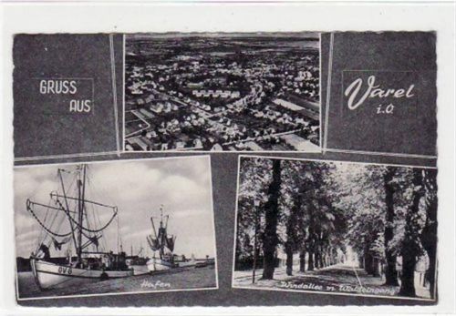 Varel, 3 Abbildungen mit Hafen und Windallee mit Waldeingang gelaufen, ca. 1961. Gute Erhaltung.