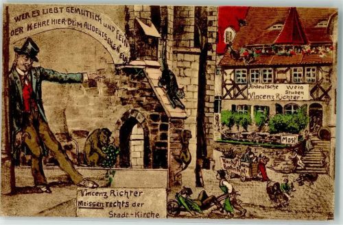 01662 O8250 Meißen , Sachs - Gasthaus Altdeutsche Weinstuben Stadt-Kirche Katze