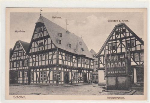 Schotten mit Apotheke, Rathaus, Gasthaus zur Krone und Kirchenbrunnen ungelaufen Gute Erhaltung.
