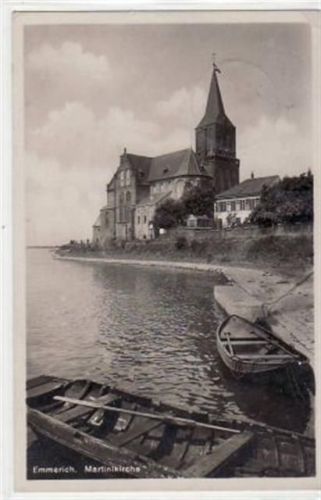 Emmerich mit Martinikirche gelaufen, Marke entfernt kleiner Knick oben rechts, leichter Stempeldurchdruck, sonst gut erhalten