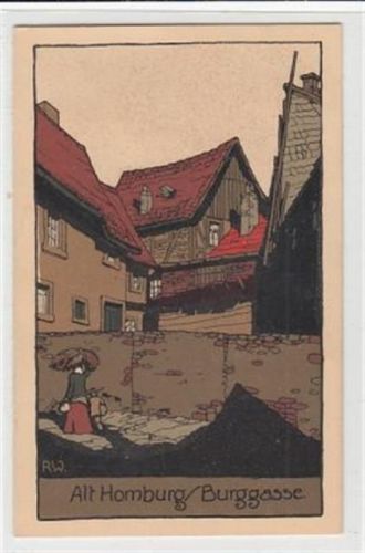 Bad Homburg, Steindruck. Burggasse ungelaufen Leicht bügig, leicht fleckig, sonst gut erhalten
