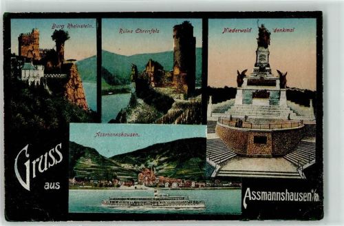 Assmannshausen Burg Rheinstein Ruine Ehrenfels Nieferwalddenkmal Seitenraddampfer