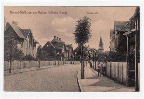 Brunsbüttelkoog am Kaiser Wilhelm Kanal mit Kautstraße. Feldpost, Stempel von 1919. Gute Erhaltung.