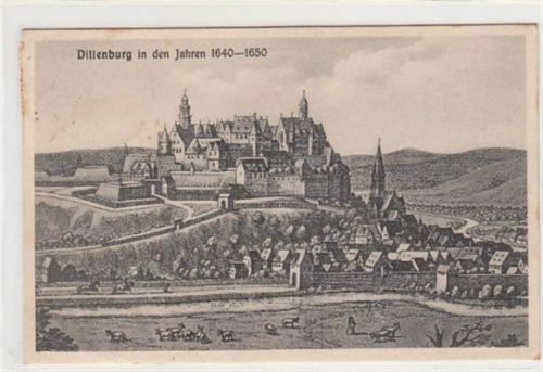 Dillenburg in den Jahren 1640-1650, Federzeichnung gelaufen, 1928. Leichter Stempeldurchdruck, kleiner Knick unten links, sonst gut erhalten