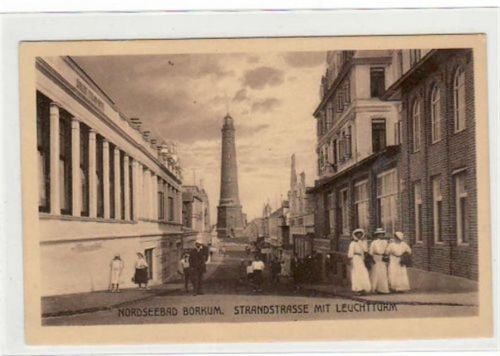 Borkum Borkum mit belebter Strandstraße und Leuchtturm ungelaufen Gute Erhaltung.