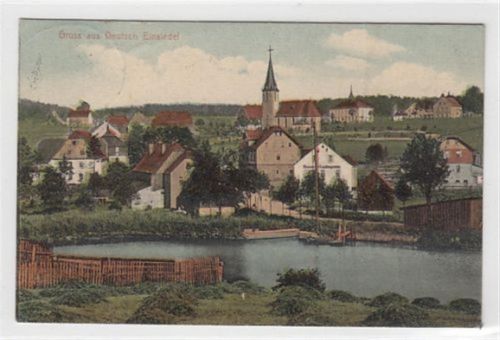 Deutscheinsiedel Deutsch Einsiedel. Gesamtansicht gelaufen, mit Marke und Bahnpoststempel von 1912, Zug Nr. 1332. Leichter Stempeldurchdruck, sonst gut erhalten
