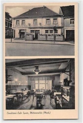 Mittenwalde (Mark). Innen- und Außenansicht der Conditorei - Café Sparr ungelaufen Sehr gut erhalten.