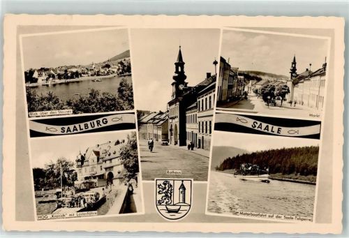 Saalburg HO-Gasthaus Kranich Lastenfähre Rathaus Markt Wappen
