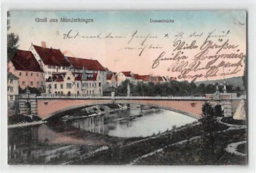 Munderkingen. Donaubrücke gelaufen. Ecken mit Albumabdrücken, leichter Bug Kartenmitte, sonst gut erhalten