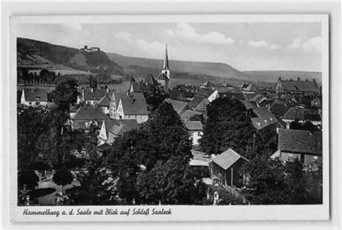 Hammelburg an der Saale. Blick auf das Schloß Saaleck ungelaufen Leicht bügig, sonst gut erhalten