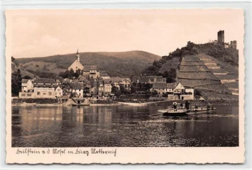 Beilstein an der Mosel mit Burg Metternich und Fähre ungelaufen Top Erhaltung.