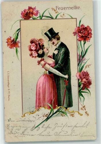 1900 Jugendstil Liebespaar Erotik "Feuernelke"