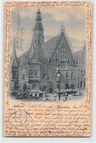 Breslau Breslau / Wroclaw. Partie am Rathaus gelaufen. Leichte Stempelspuren, kleiner Knick unten rechts, sonst gut erhalten